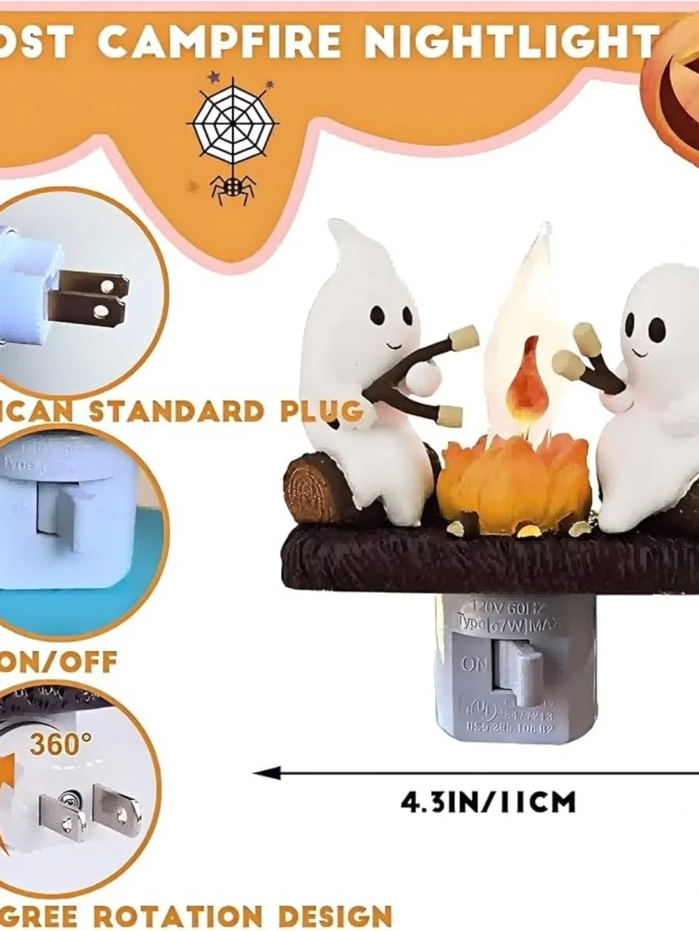 Whimsical Ghosts Night Light with Orange Flame - Brand
